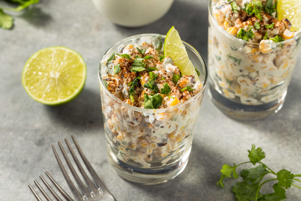 elote in a glass cup